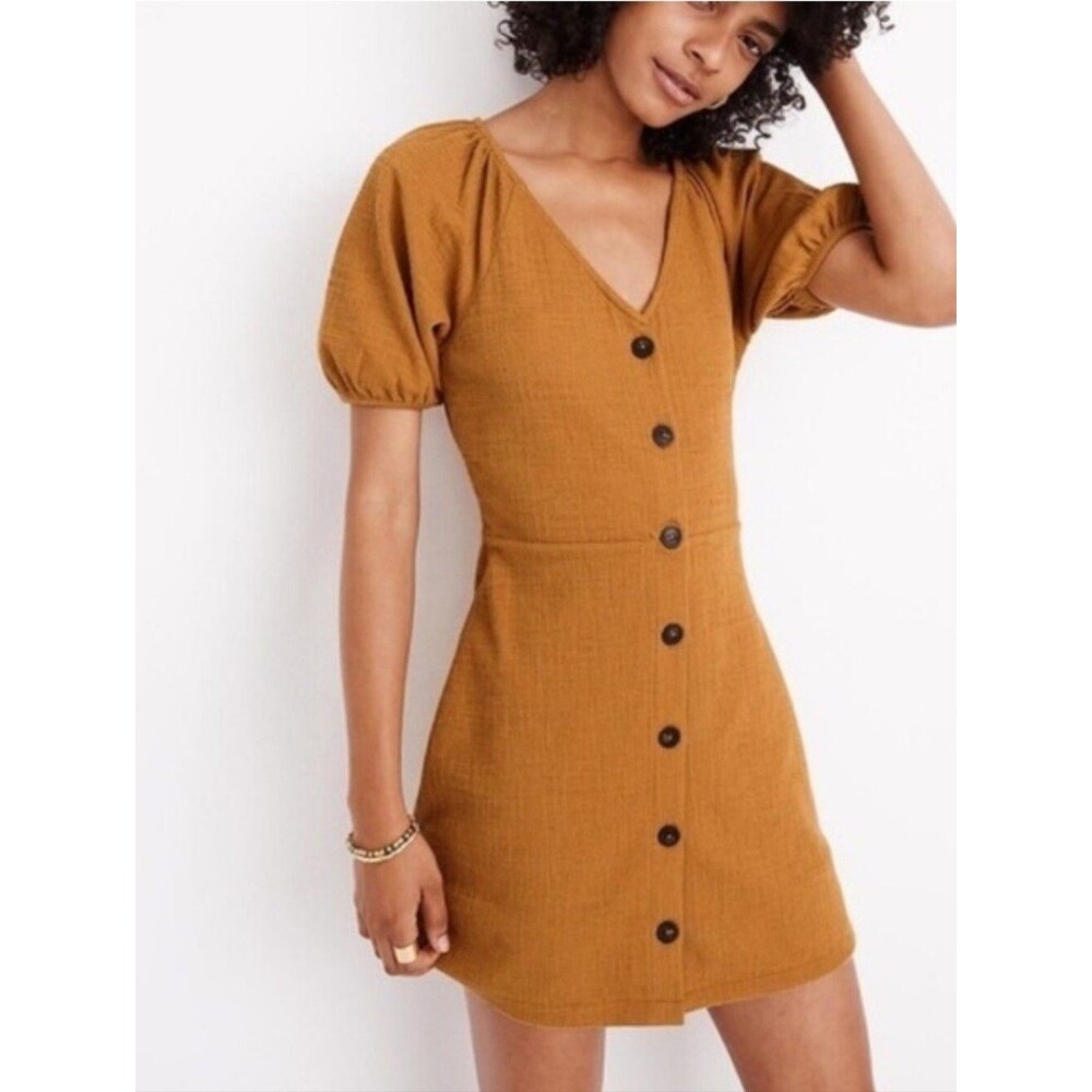 NWT NEW Madewell Texture and Thread Button Front Puff Sleeve Mini dress XS